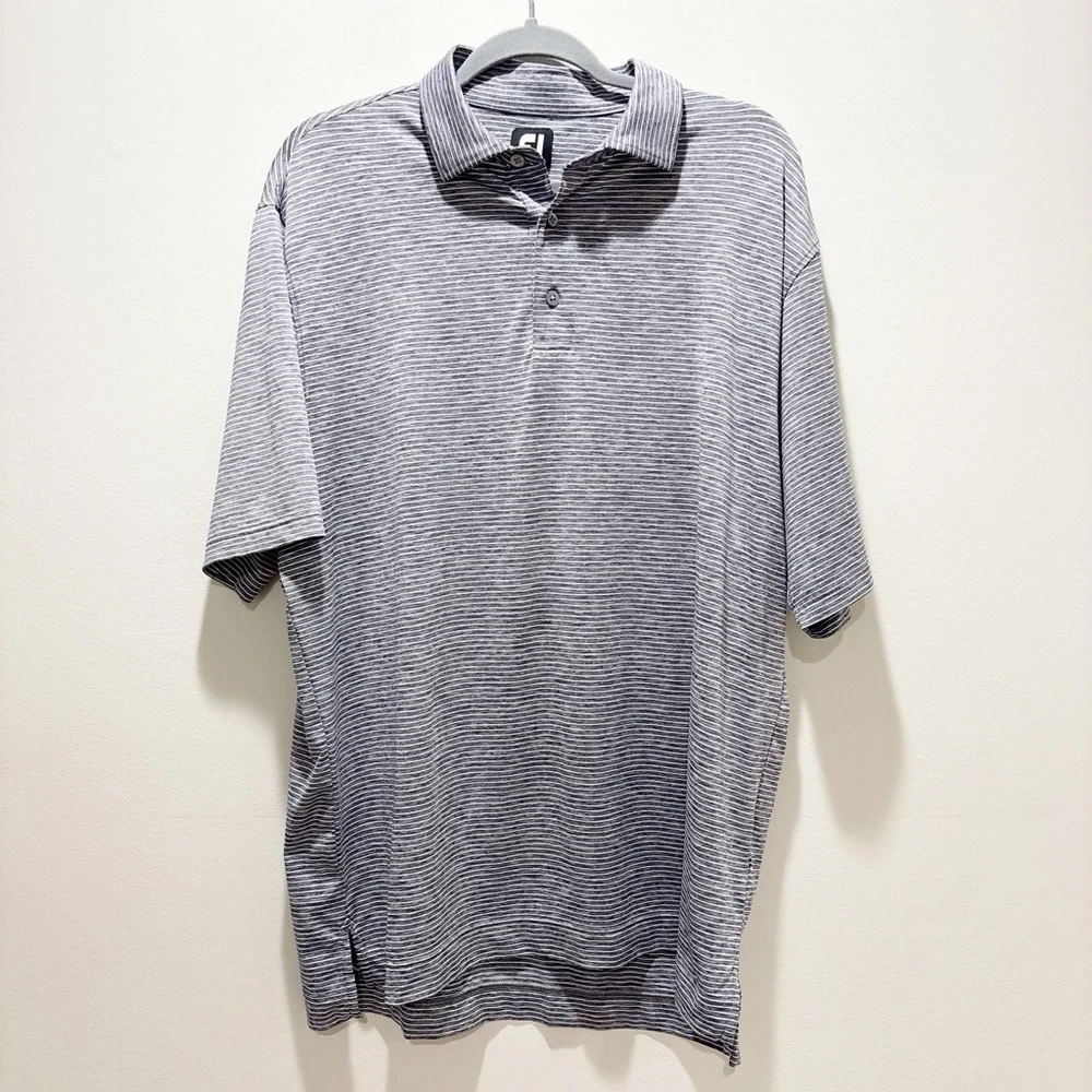 FootJoy Men's Gray/Blue/White Striped Polo Golf Casual Shirt Activewear Size L